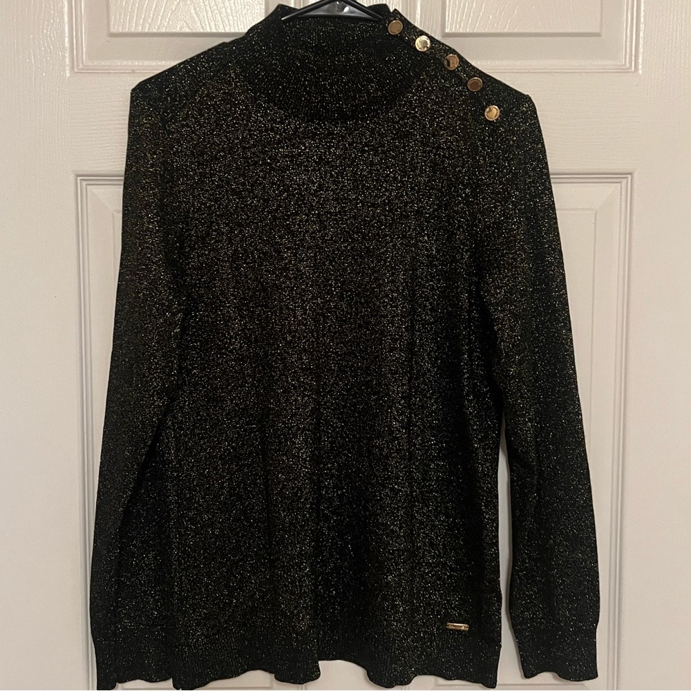 Calvin Klein Black Metallic Sweater Gold Buttons
